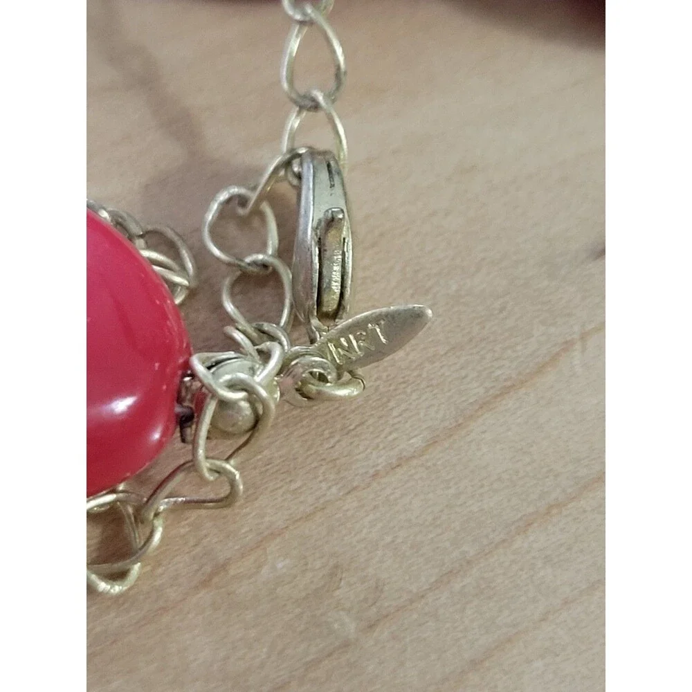 Vintage 1980's Chunky Red Statement Necklace Avon NRT Faux Pearl 3" Extender - Picture 7 of 9